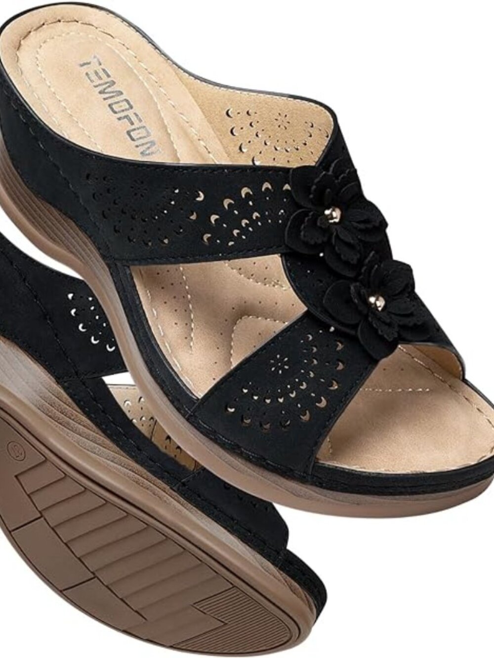 Womens Wedge Sandals Leather: Dressy Sandal, Rubber Sole, Comfortable Walking,
